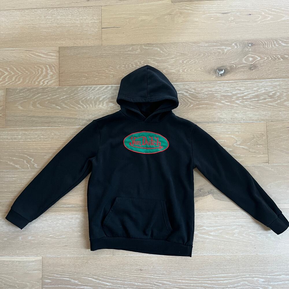 Von Dutch Kids Black Patch Black Hoodie Sweatshirt 14/16